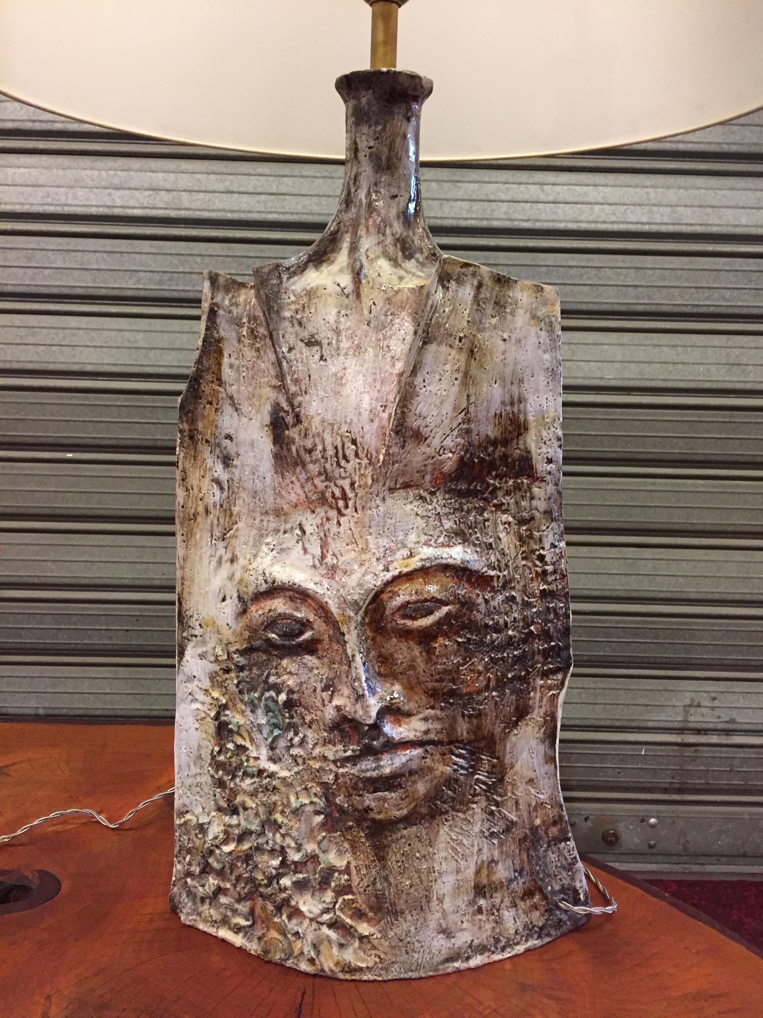 Large glazed ceramic anthropomorphic vase mounted in lamp 1970