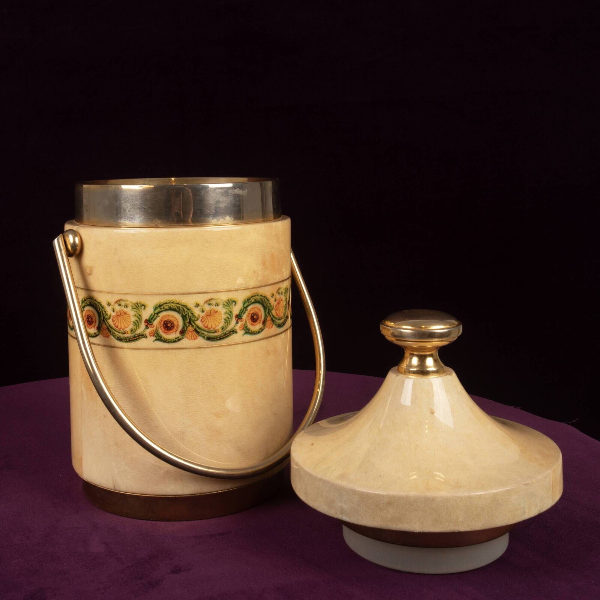 Aldo Tura Mod. 1225D Goatskin Parchment Ice Bucket / Thermos Italy 1970