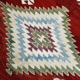 5x8 Burgundy & Light Blue Rare Geometric Style Wool Kilim Rug, 144x241 Cm