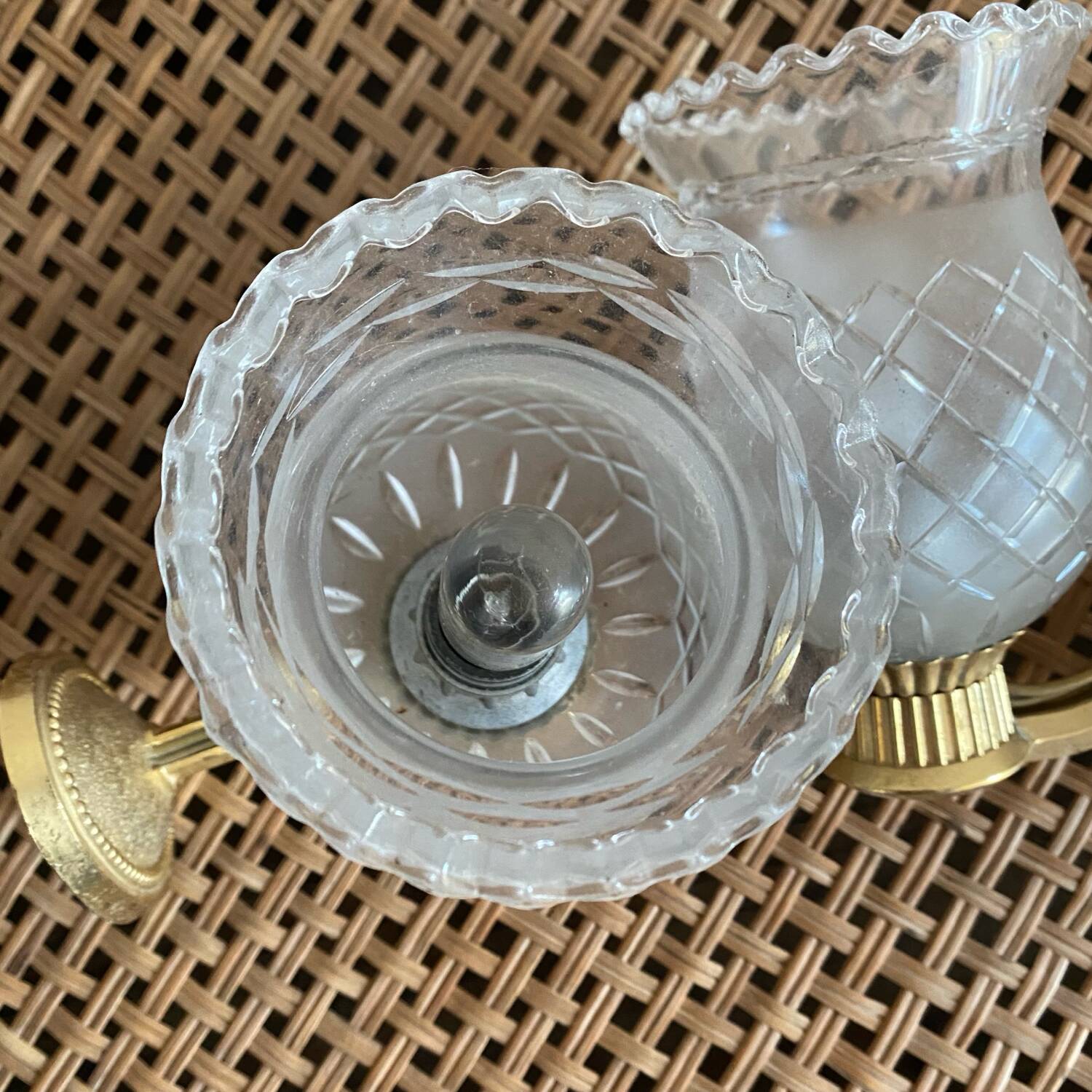 Pair of retro gold and glass tulip wall lights