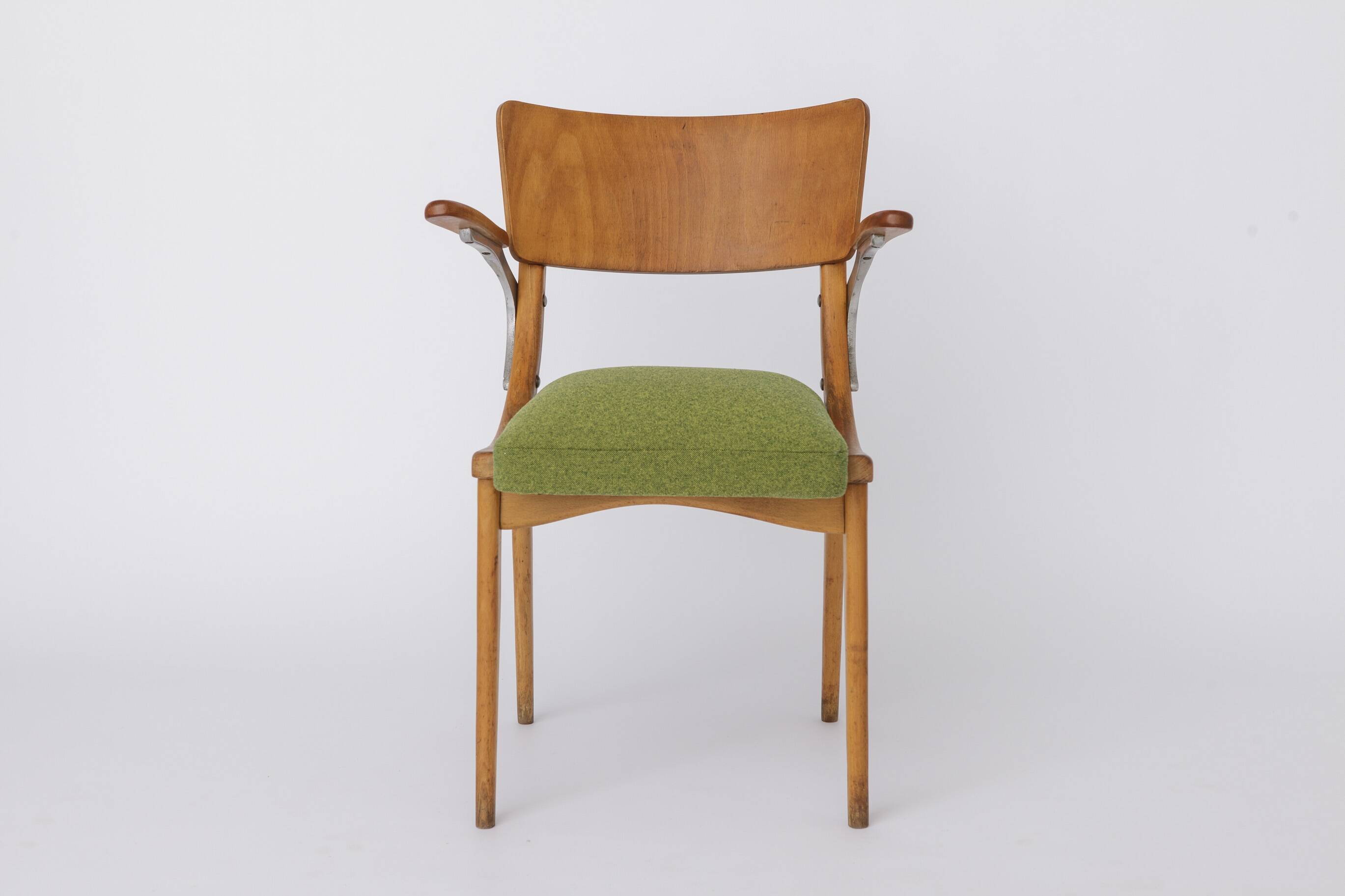 Fauteuil vintage années 1950 Allemagne, chaise en bois de hêtre, restaurée et rembourrée.