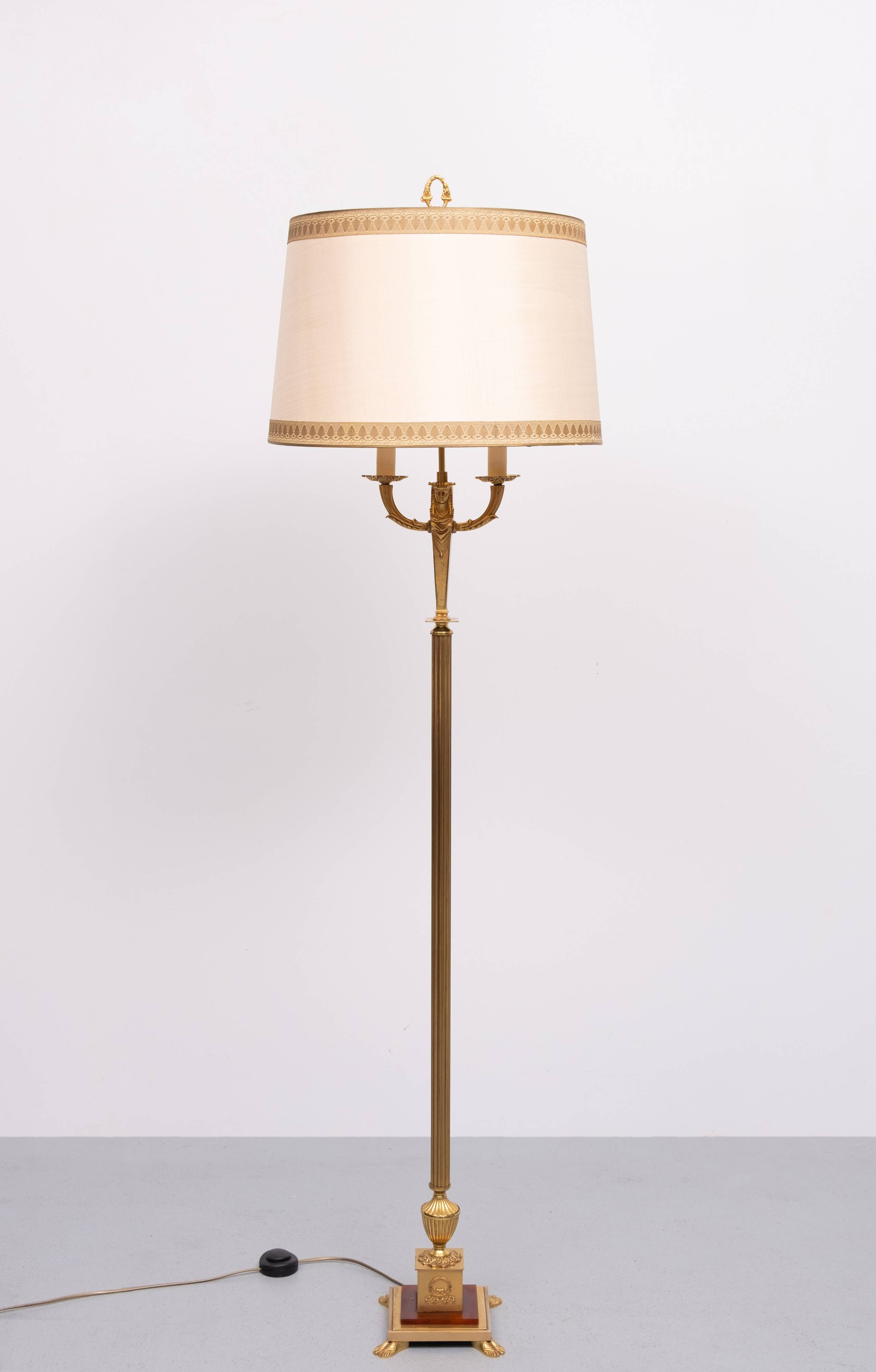Lampadaire Empire en bronze doré, France, années 1950