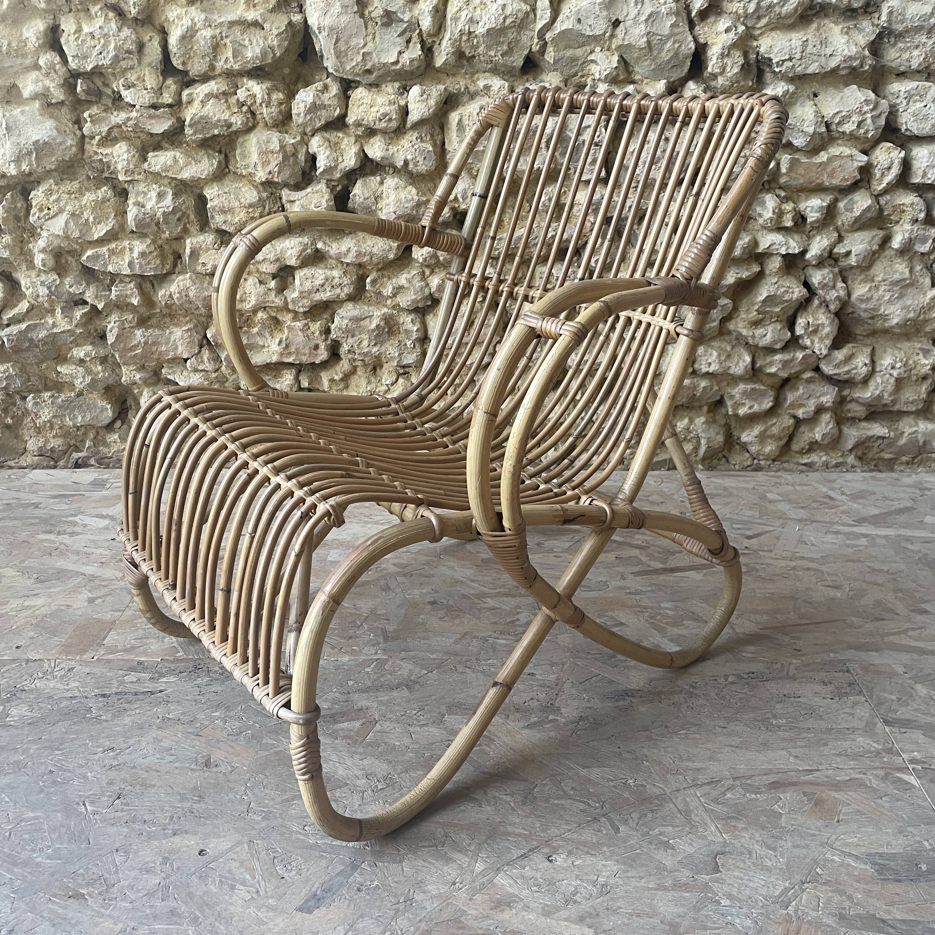 Rattan armchair - 1950s