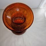 Vase ambré en verre bullé vintage