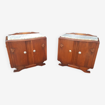 Art deco oak and marble bedside tables