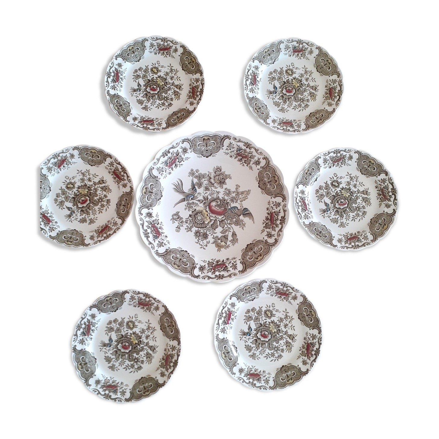 Ensemble 6 assiettes dessert 17 cm et un plat 25 cm Ridgway staffordshire england