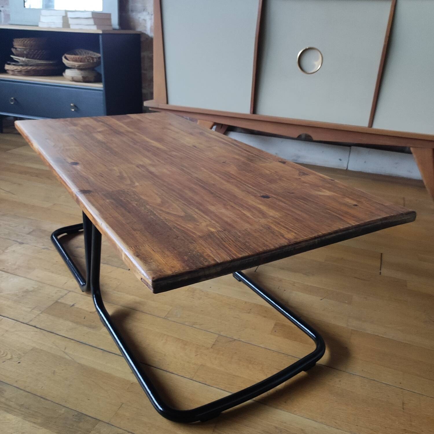 Industrial metal and wood coffee table