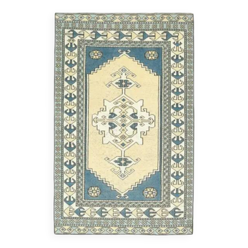 Tapis vintage turc Oushak fait à la main en laine et coton jaune