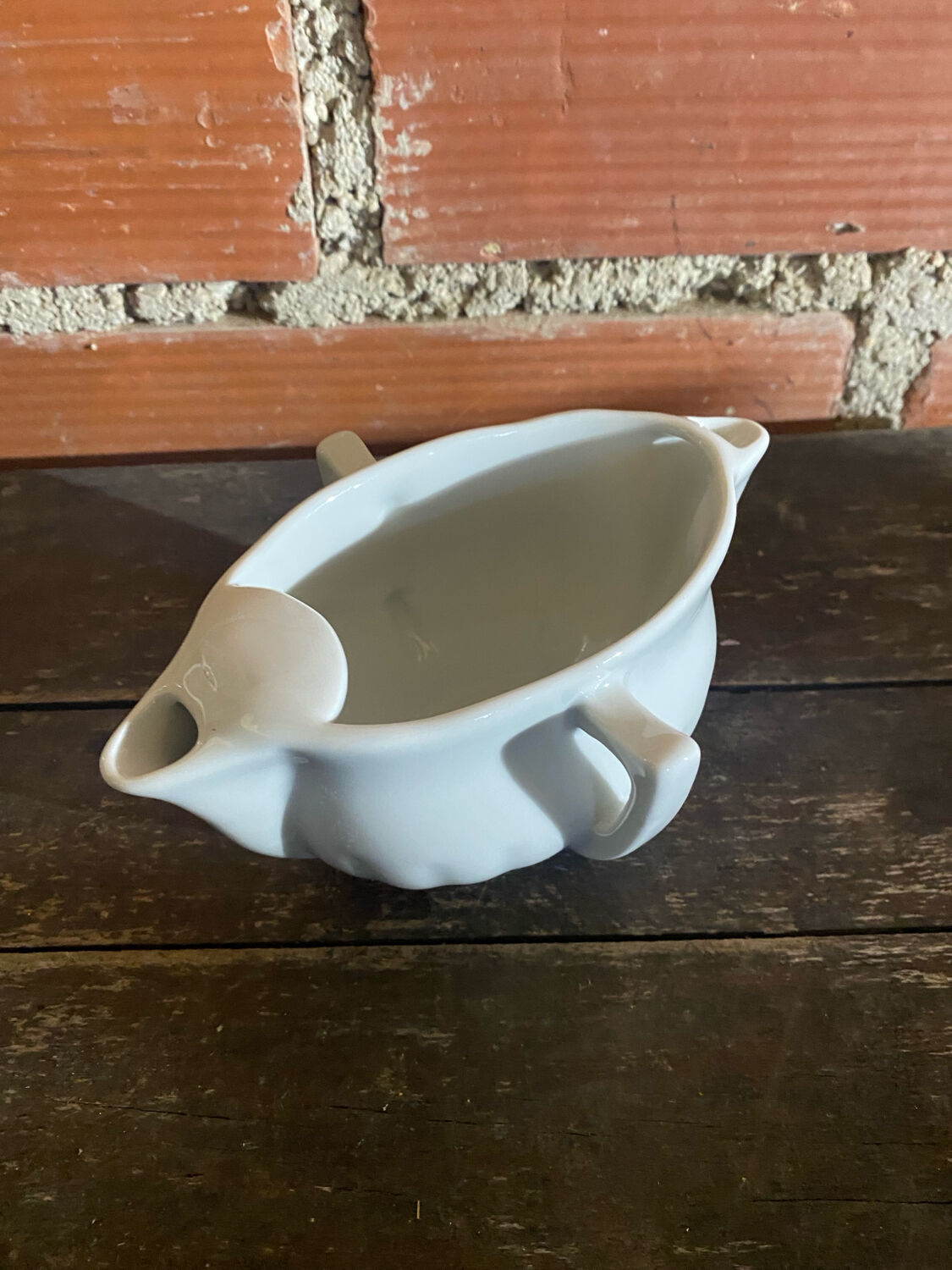 Double Sauce Boat Antique PILLIVUYT Gras & Maigre White Porcelain #D