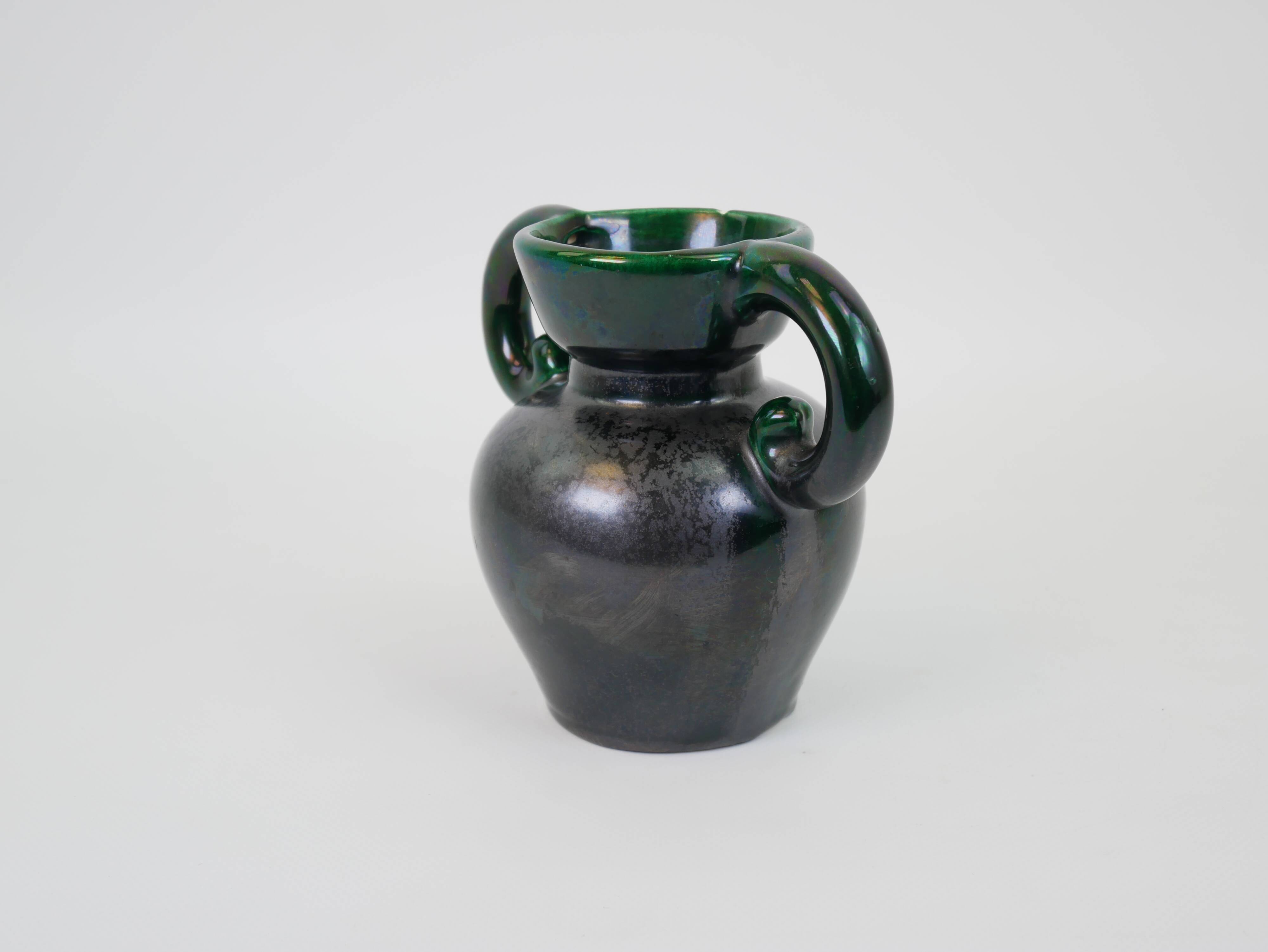 Black and green ceramic vase