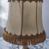 Brass lamp with vintage mother-of-pearl lampshade