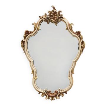 Italian Rococo Style Cream and Gilt Wall Mirror with Shell Crest, 20th Cent