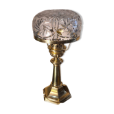 Grande lampe laiton avec son dome de cristal electricité refaite en 70s 50x22 cm