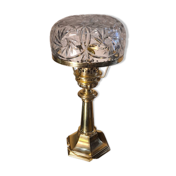 Grande lampe laiton avec son dome de cristal electricité refaite en 70s 50x22 cm