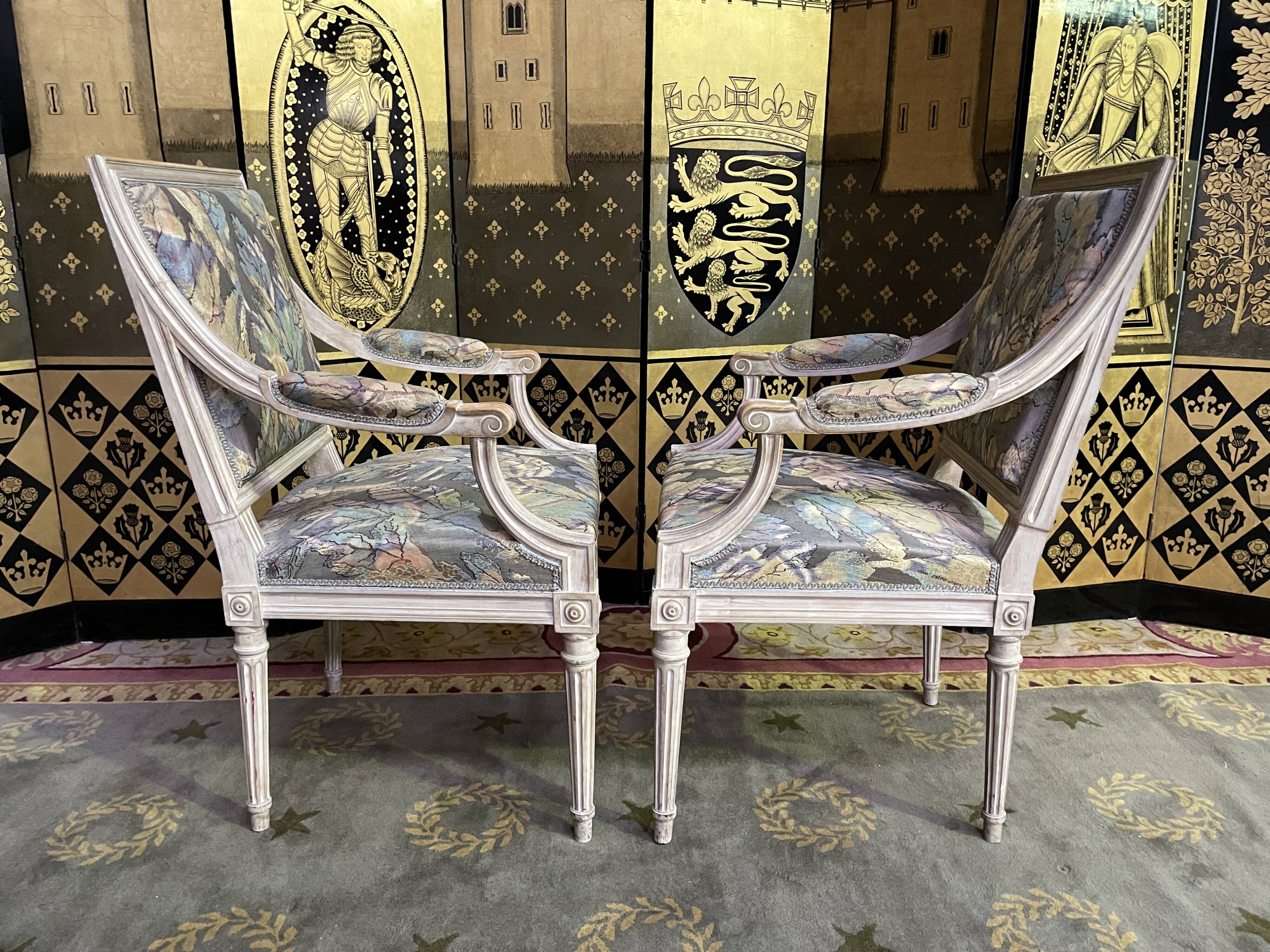 Pair of Louis XVI style convertible armchairs