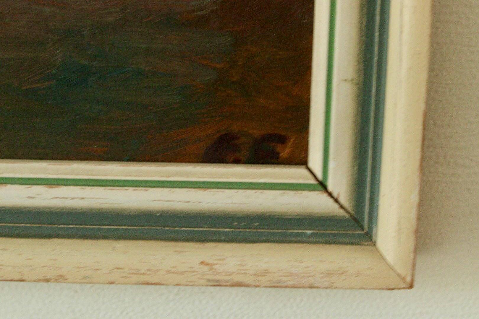 Original mid-century oil on panel – "Still Life with Flowers, Book and Object"