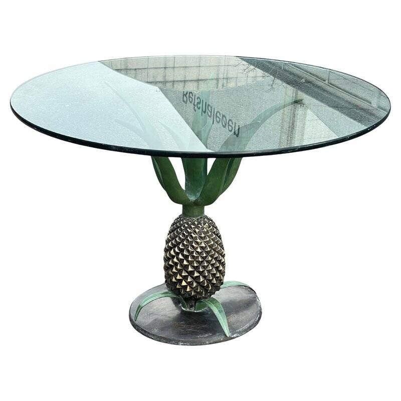Art Deco pineapple side table in brass and iron, attributed to Maison Jansen, 1972