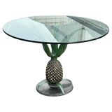 Art Deco pineapple side table in brass and iron, attributed to Maison Jansen, 1972