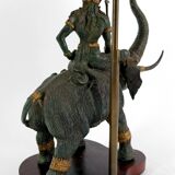 Sculptural lamp in bronze with double patina representing Indra on Airavata