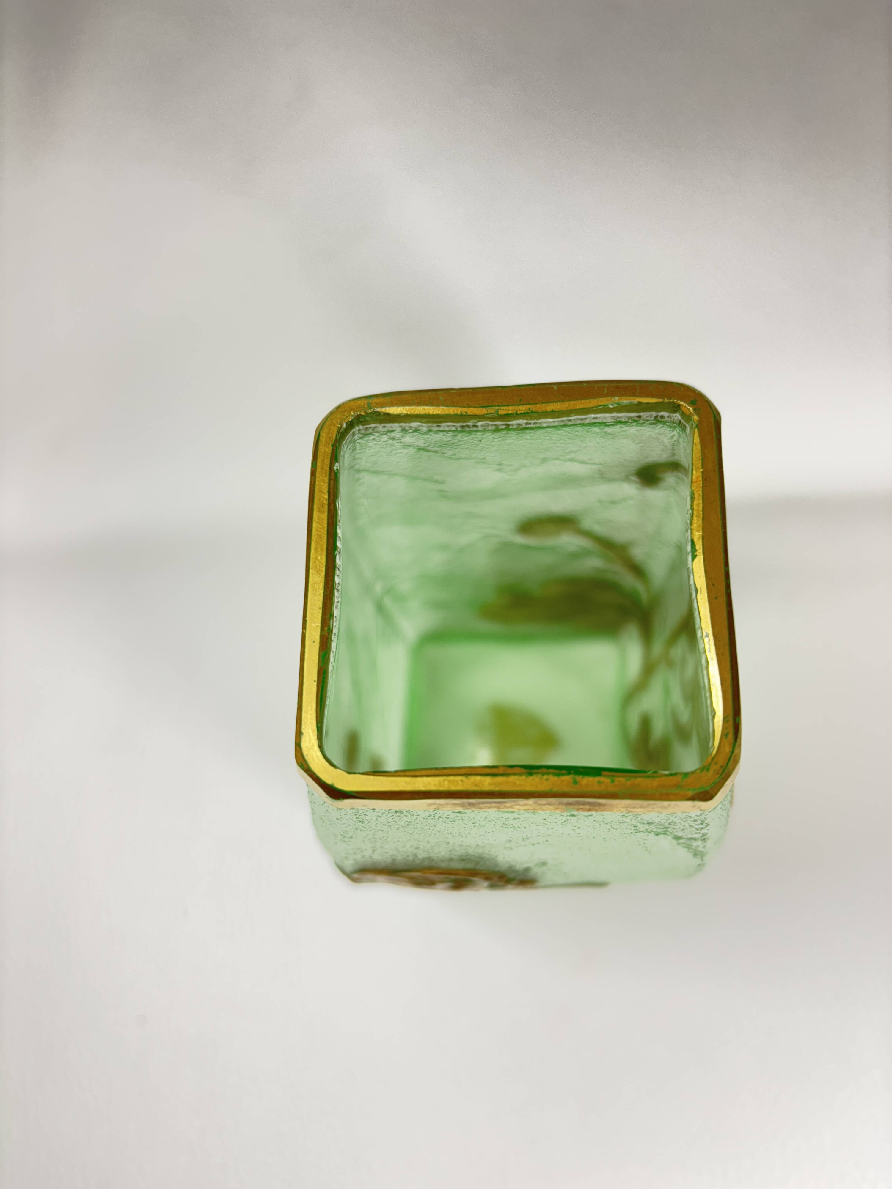 Montjoye Legras vase with frosted green and gold chrysanthemums