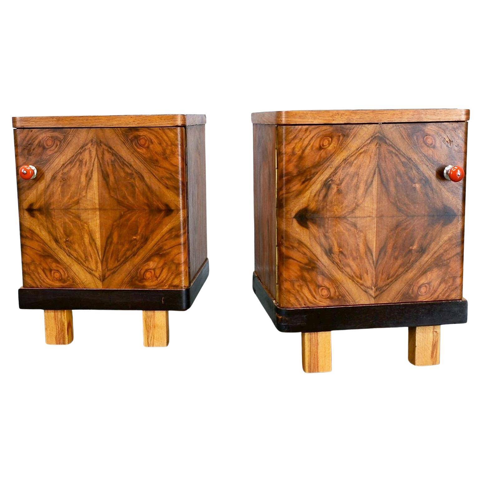 1938s pair of Art Deco bedside tables, Czechoslovakia