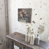 Canvas oil on panel with flowers