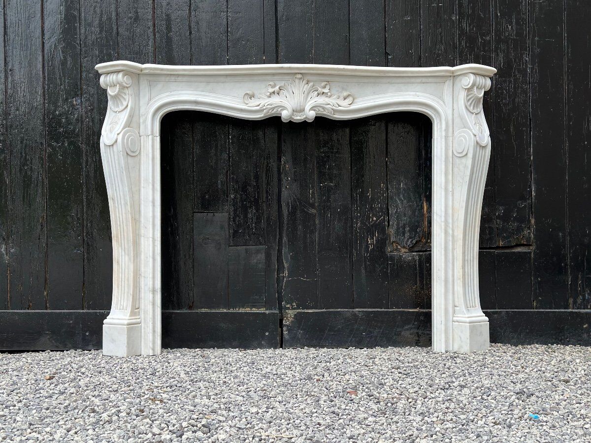 Louis XV style fireplace in white Carrara marble circa 1980