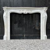 Louis XV style fireplace in white Carrara marble circa 1980