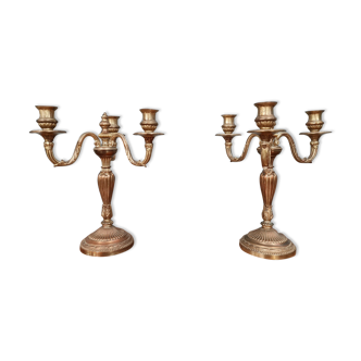 Pair of napoleon III 1900 era candle holders in bronze