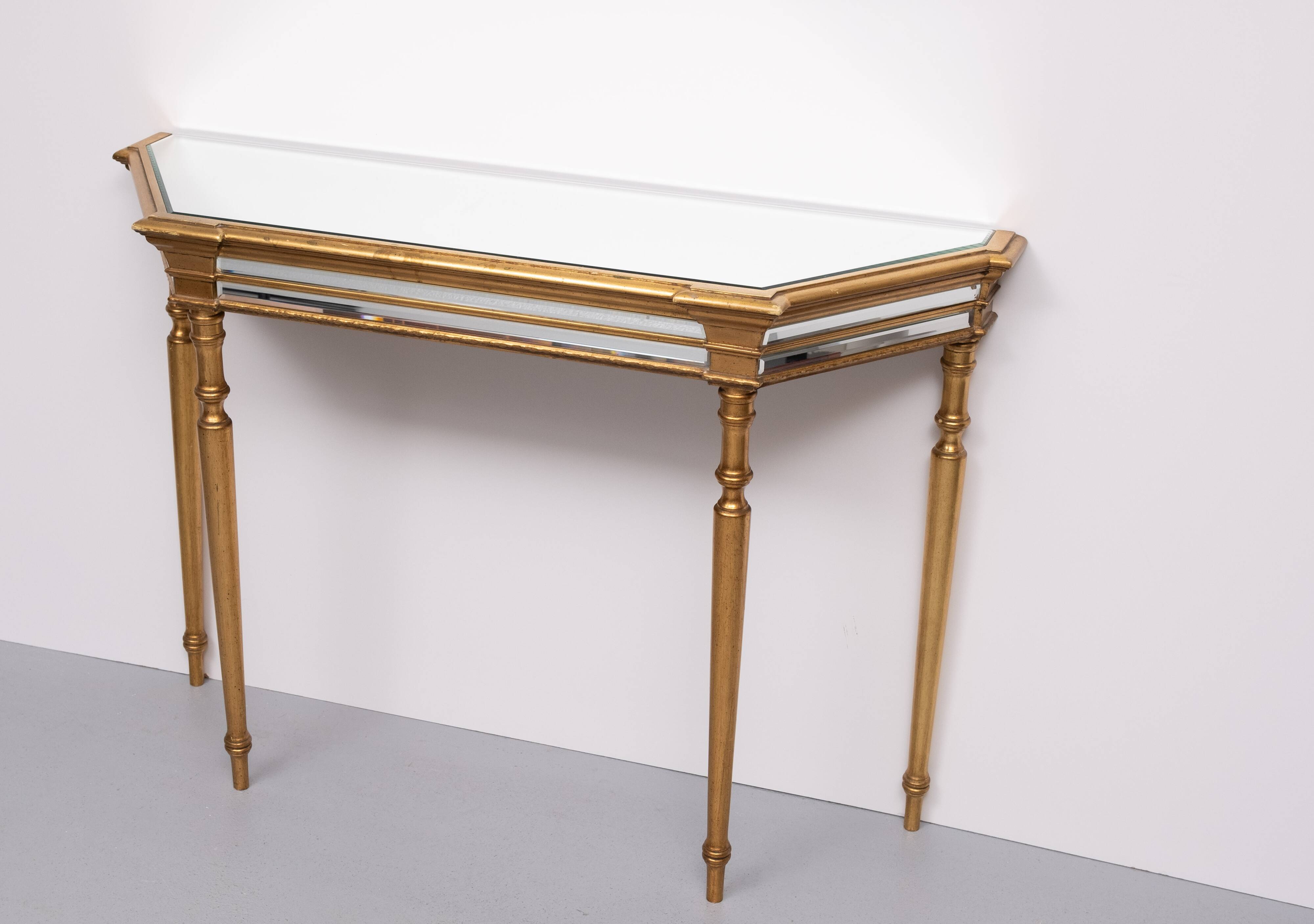 De Knudt Mirror Console Table Hollywood Regency Belgian 1970s