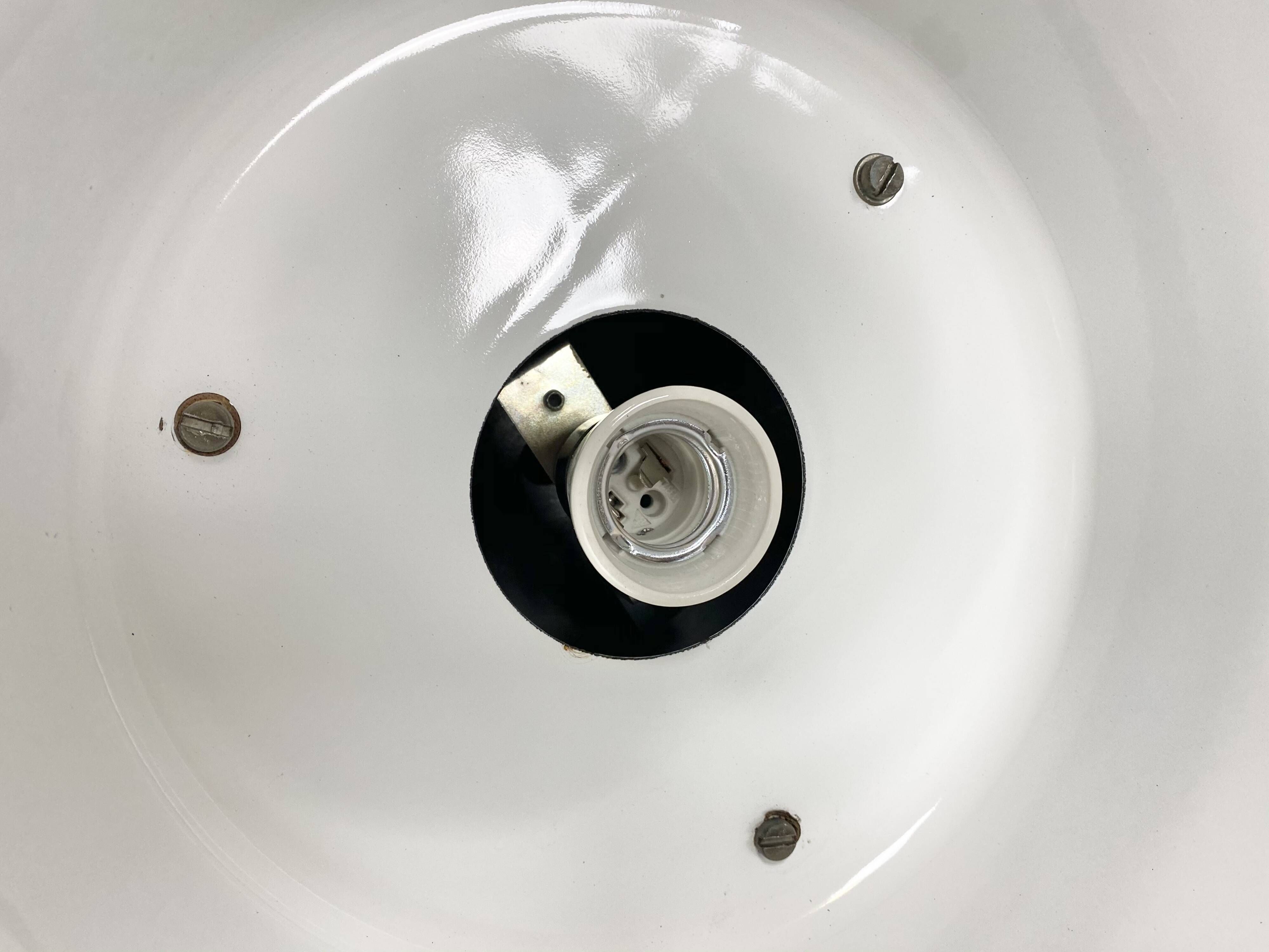 Black enamel industrial pendant light, 1960