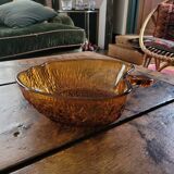 Amber glass bowl – apple shape – textured 70s design