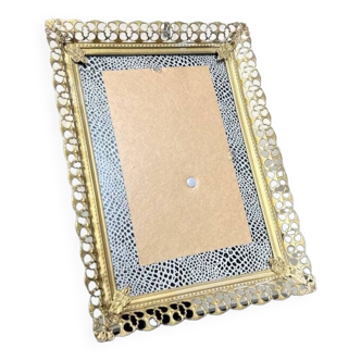 Vintage photo holder frame - golden metal glass - 20th century design decoration - 1950 - 60s