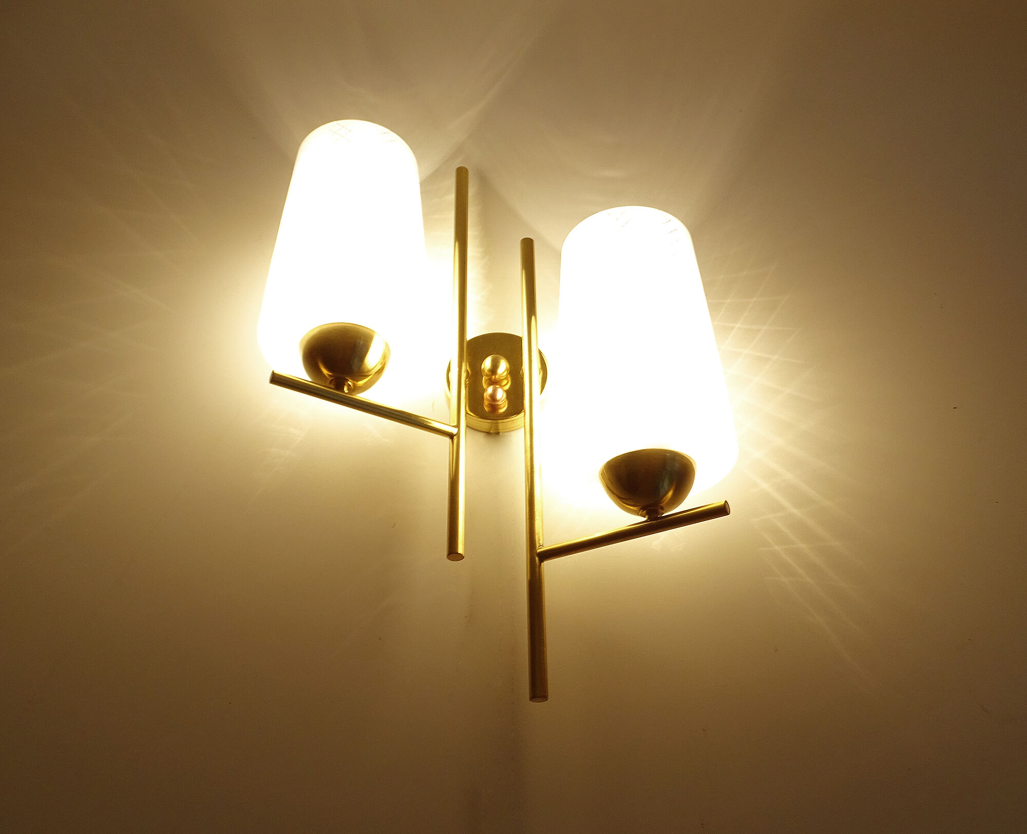 Pair vintage wall lamps 60 glass brass