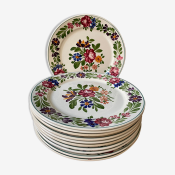 Lot de 11 assiettes plates en faïence de sarreguemines, modèle rusticana