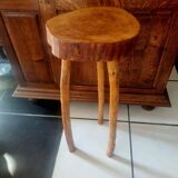 Set of 3 brutalist bar stools in raw wood