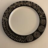 6 black and white dessert plates Scraffito, Habitat Japan, 1970