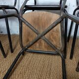 8 canteen chairs, yellow, blue, and red Formica with metal tubing from the 1950s-60s.