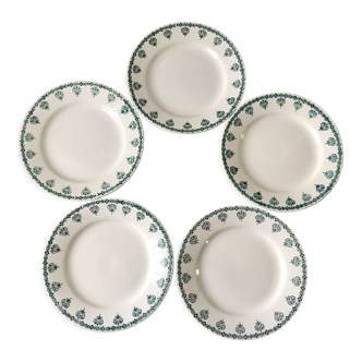 Set of 5 flat plates Terre de Fer Saint-Amand late nineteenth
