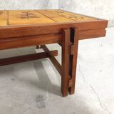 Vintage coffee table in wood and ceramics of Vallauris 60s 70s