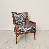Mid-Century French Armchair in Bamboo Style with Animal Print Fabric, 1980