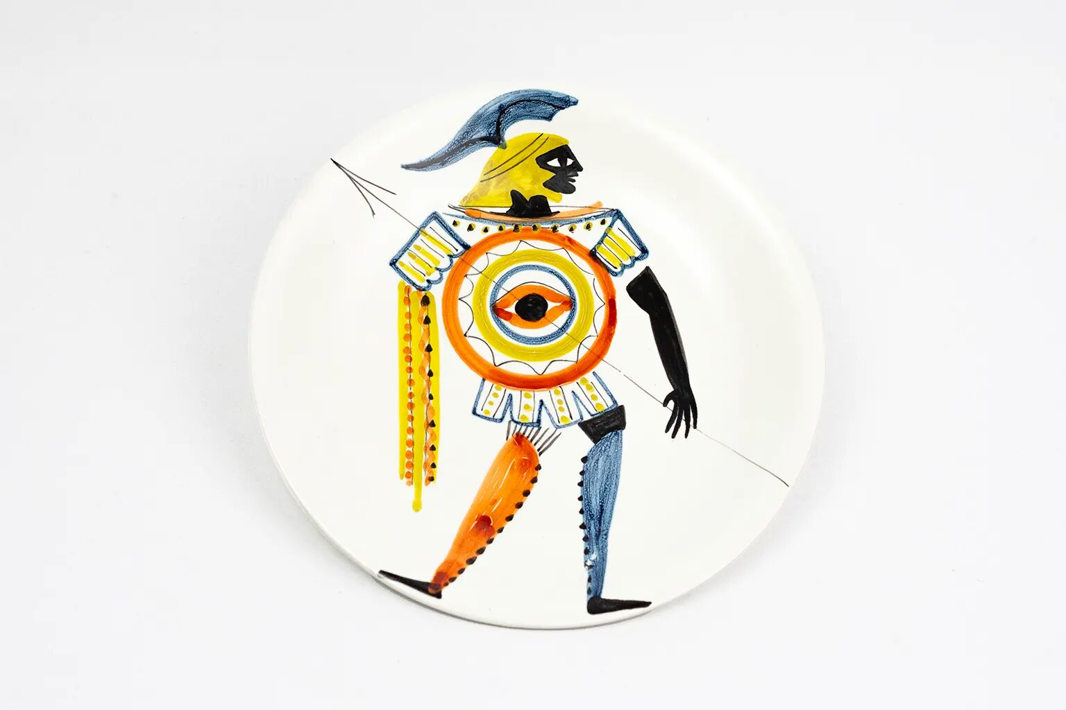 Ceramic plate by Roger Capron, Vallauris, ancient warrior - 1960s
