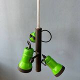 Vintage rod ceiling light with three green spotlights