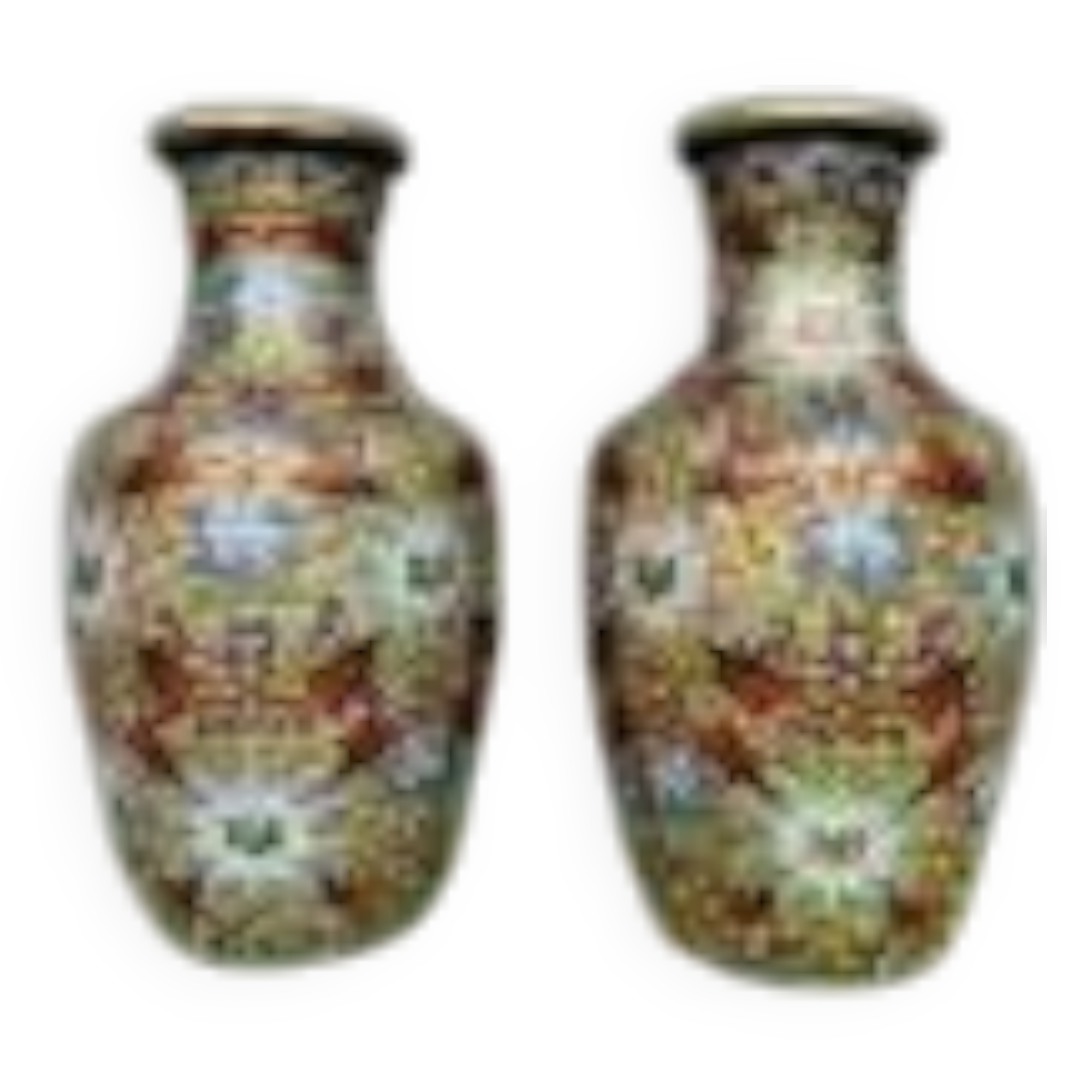 Pair of Chinese bronze vases decorated with cloisonné enamel.
