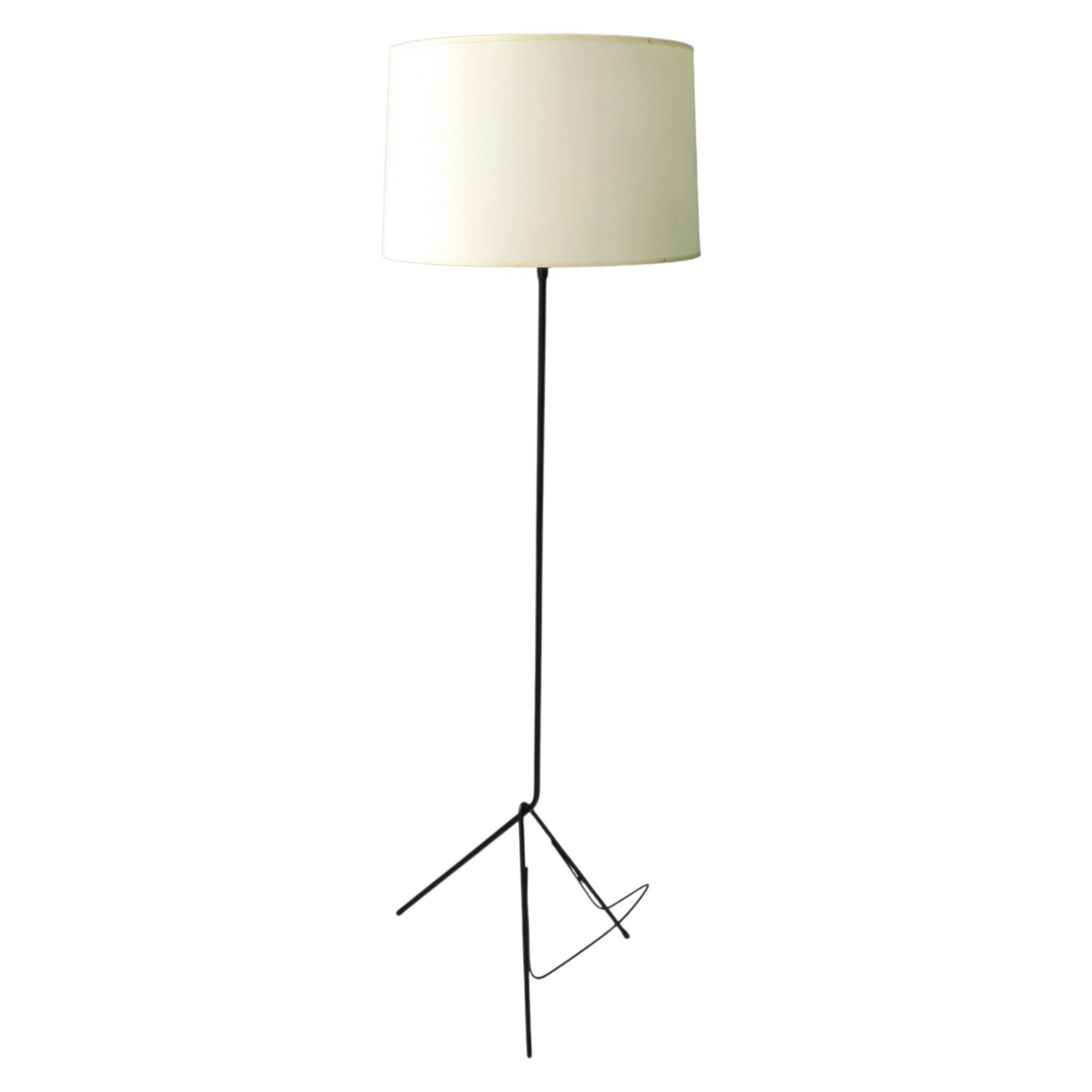 Tripod floor lamp / magazine rack - black lacquered tubular metal Vintage 1960