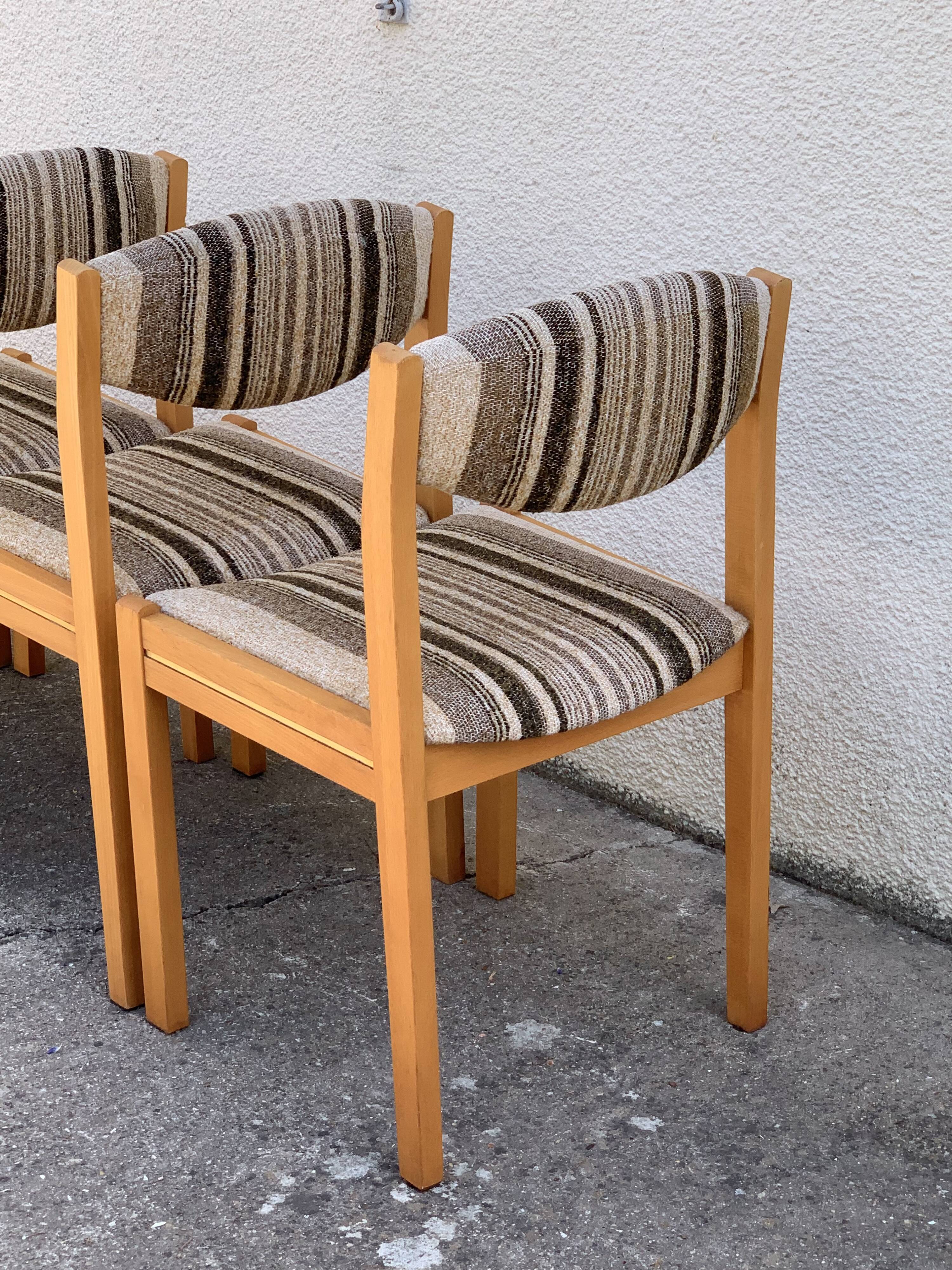 Suite of 4 chairs self beech brass and wool 1960