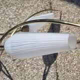 4-light pendant light, brass and opaline, Maison Lunel, Paris, vintage 1950s