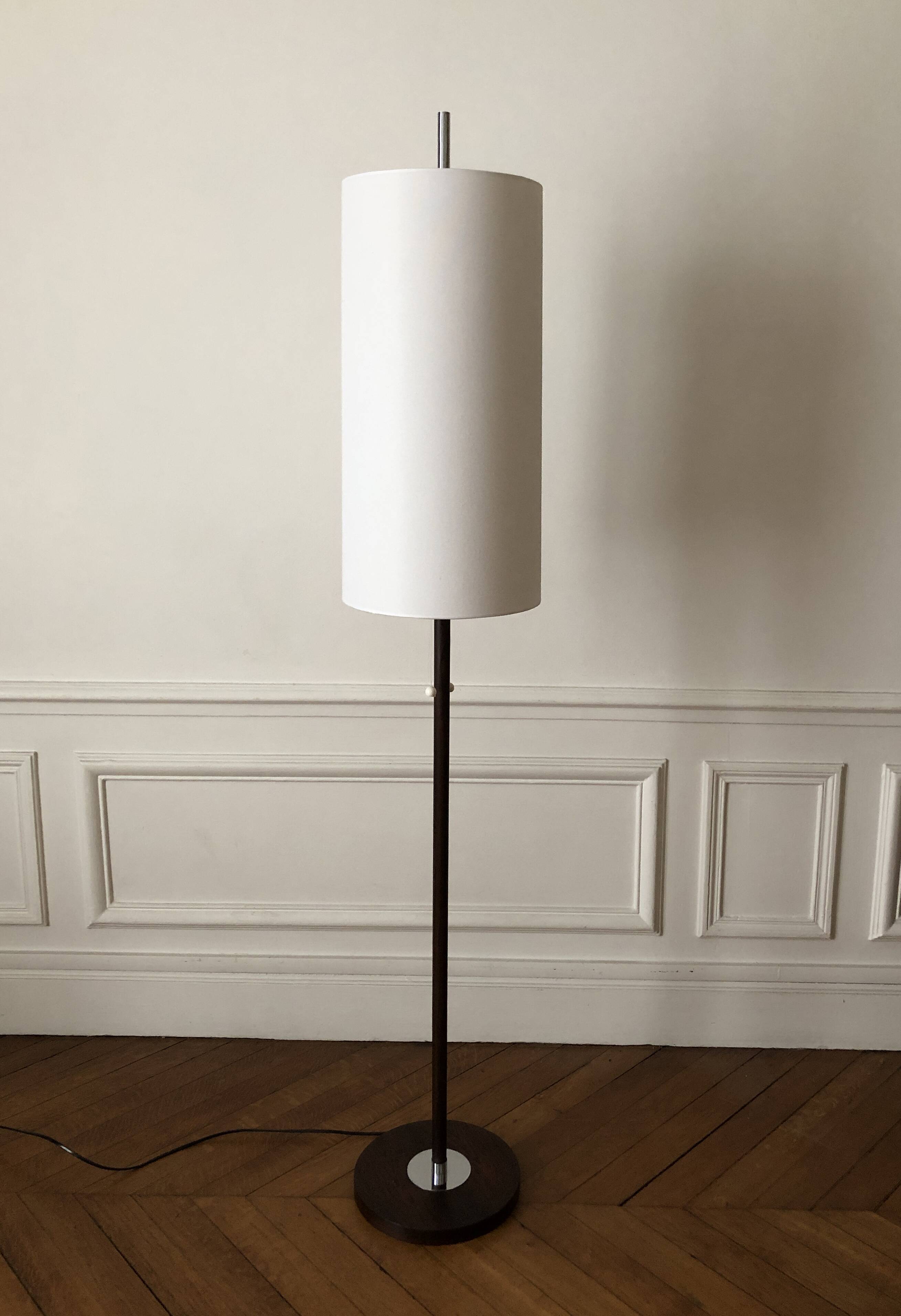 Monix floor lamp, height adjustable in chrome and wood - Paris 1960