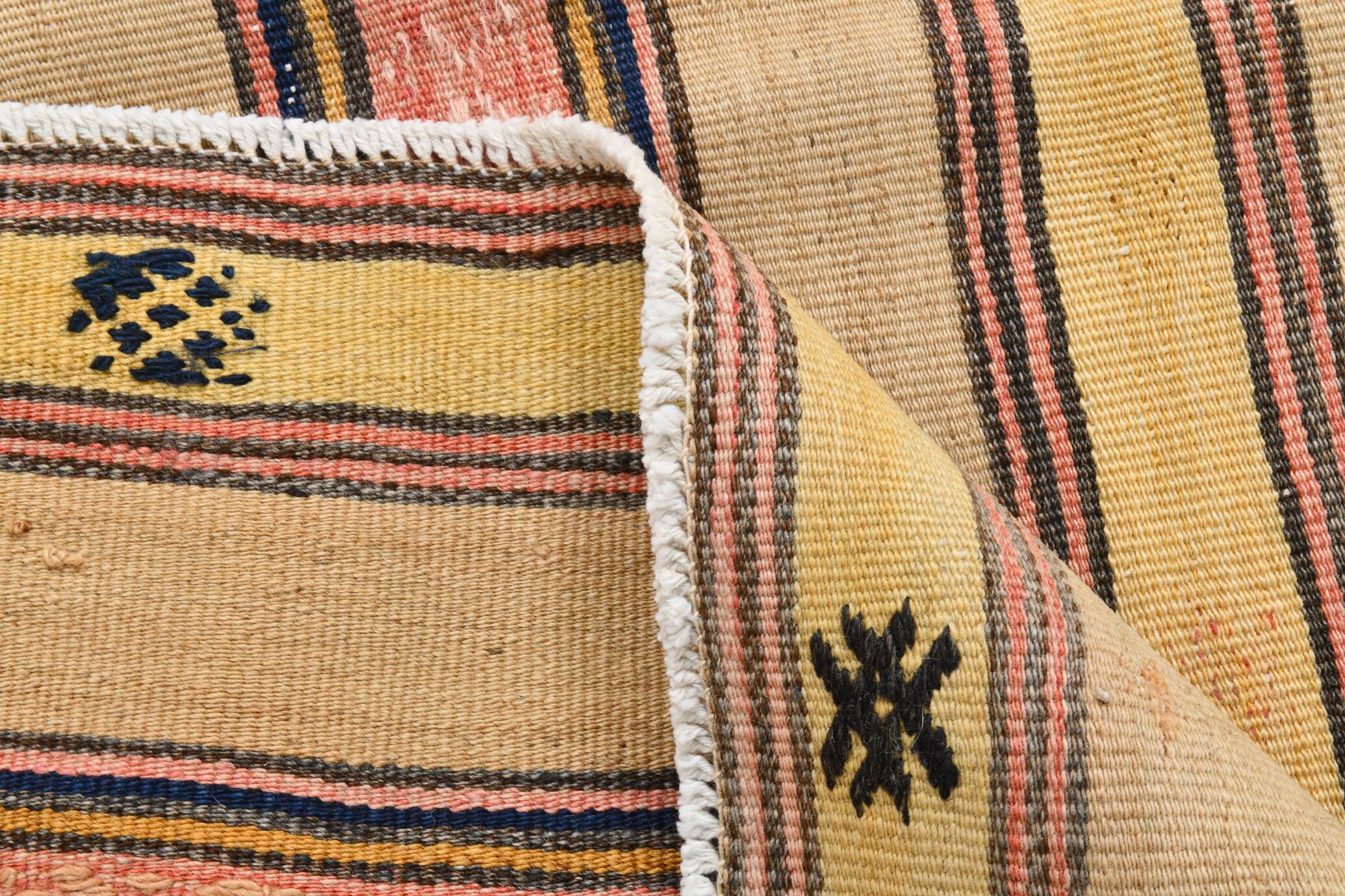 5x8 Cream & Navy Blue Striped Pattern Kilim Rug, 152x234Cm