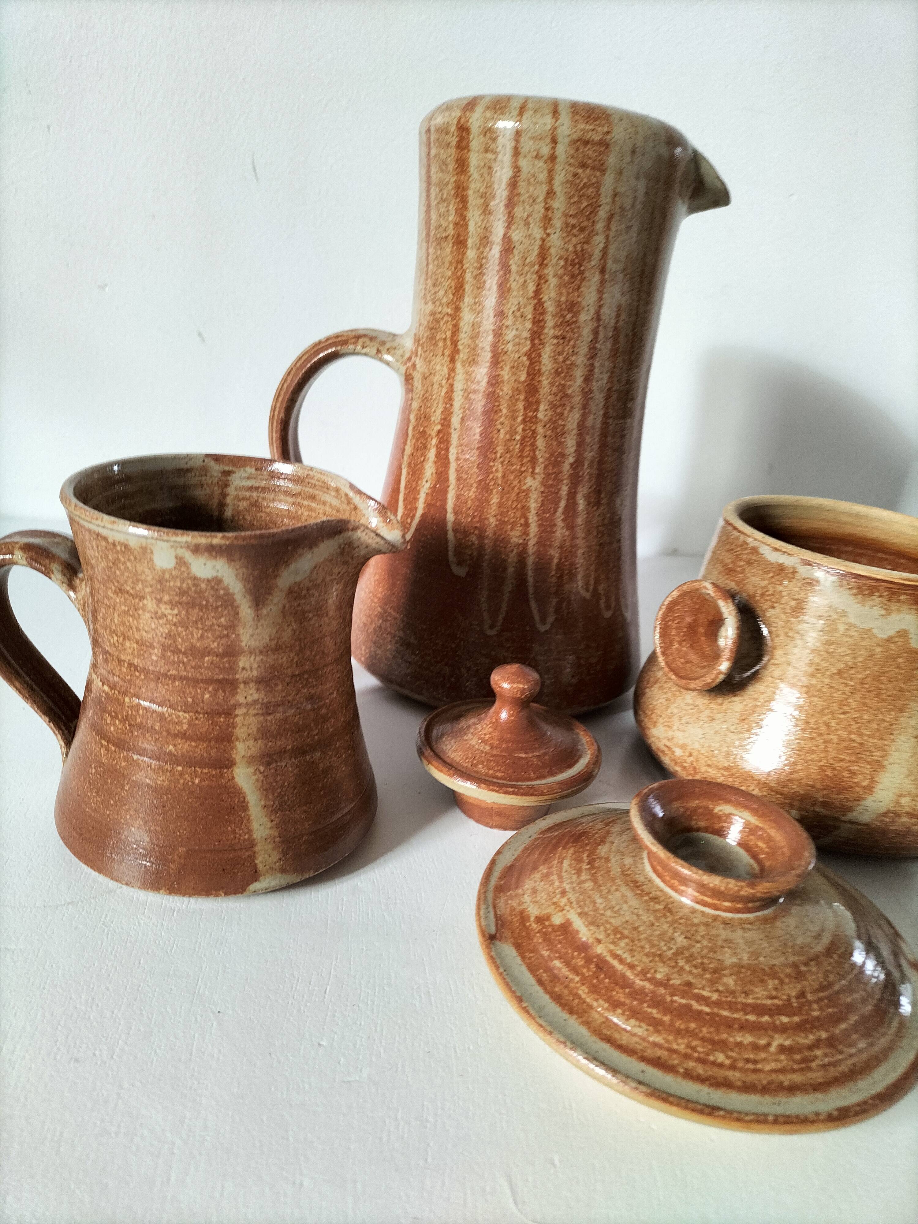 Stoneware coffee service signed Daniel Auger, Puisaye (Burgundy), 1970s